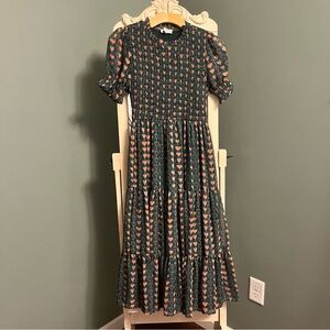 Ivy City Co. Heart Pattern Midi Dress in Dark Green and Pink